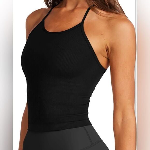 NWT LASLULU Ribbed Seamless Crop Tank Raceback Spaghetti Strap Padded Bra Top L - Picture 5 of 6